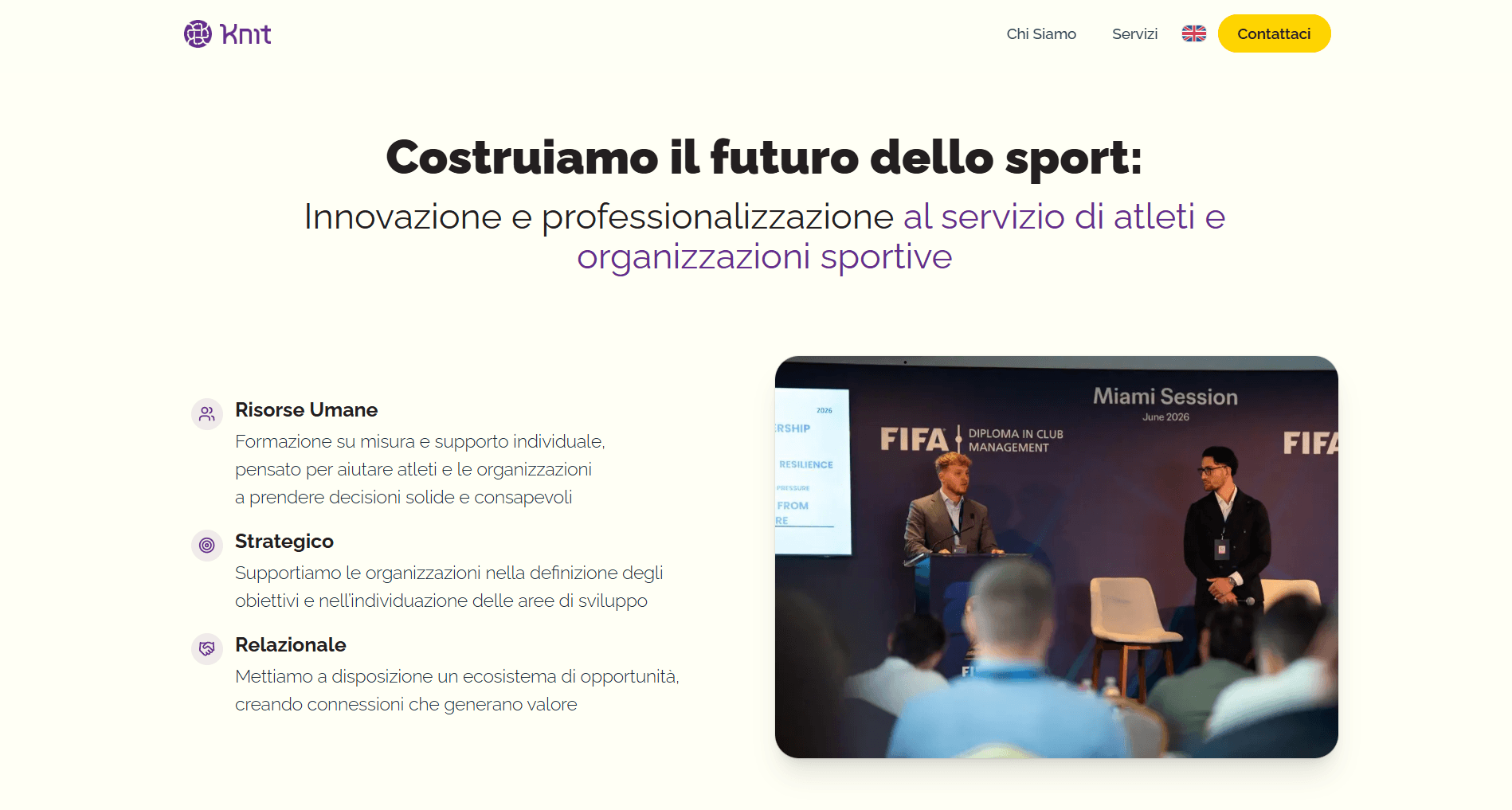 Screenshot di Knit — piattaforma di consulenza e formazione per atleti e organizzazioni sportive