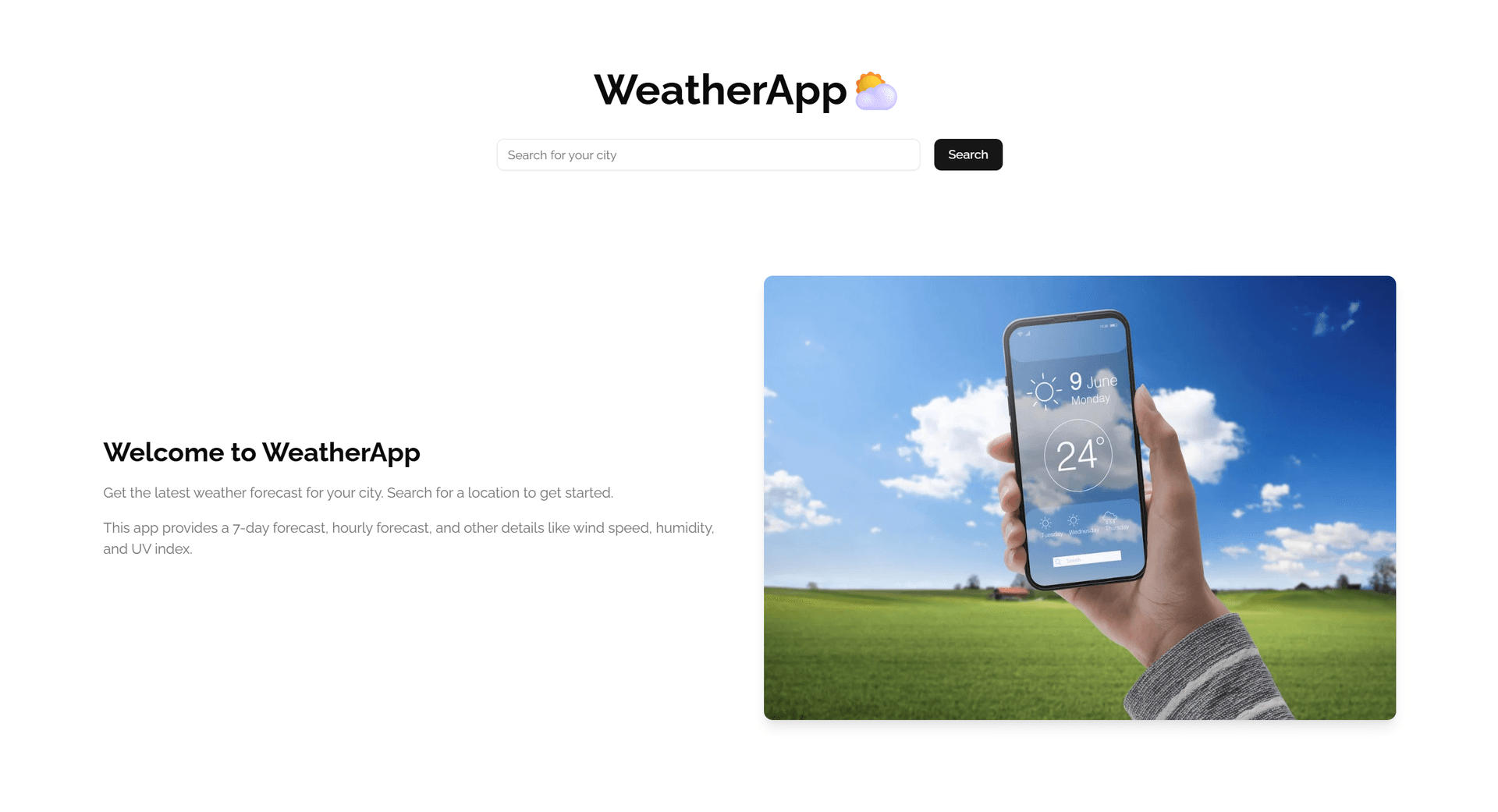 Screenshot di Weather App — previsioni meteo in tempo reale a partire da un indirizzo